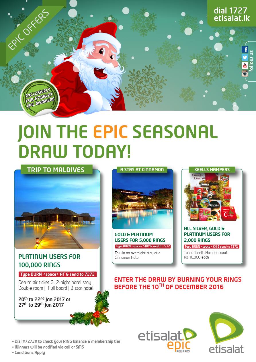 Join the Epic Seasonal Draw by ETISALAT before 10th December 2016