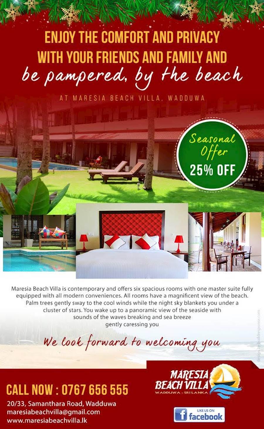 25% Discount at MARESIA BEACH VILLA until 31st December 2016