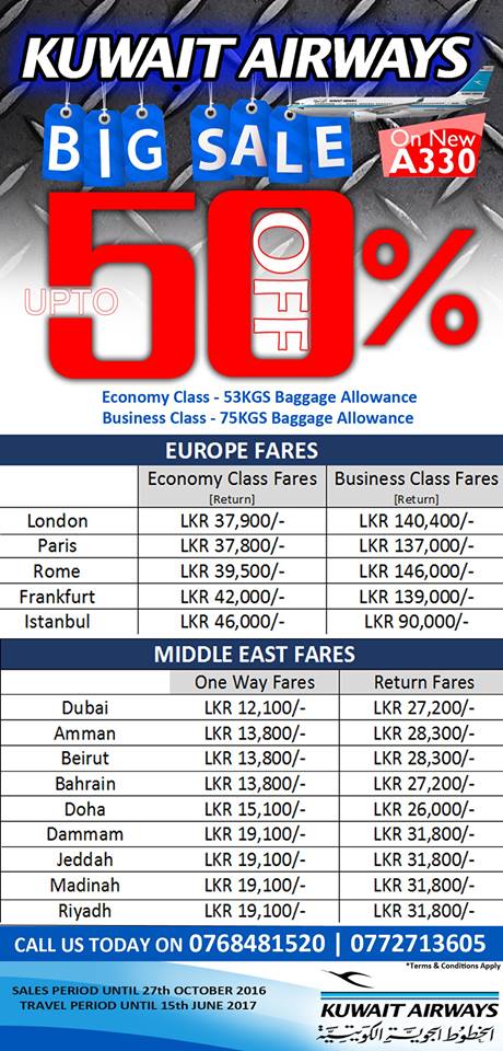 Upto 50% Discount on Air Fare to selected countries on Kuwait Airways