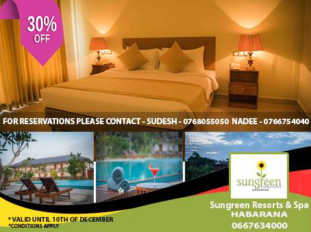 30% Promotion on Rooms at SUNGREEN RESORT till 10th December 2016