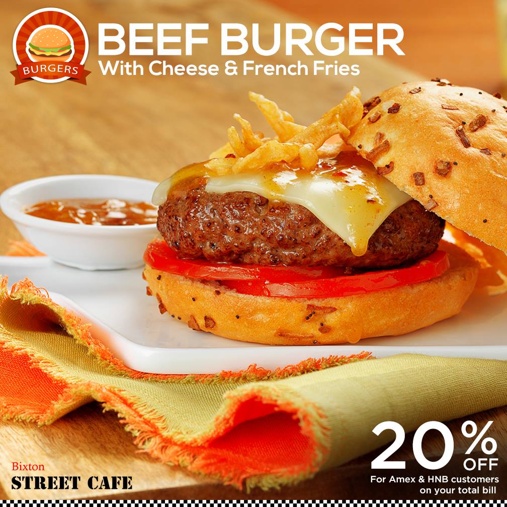 Enjoy up to 20% off on total bill with American Express or HNB Credit Card at BIXTON STREET CAFE