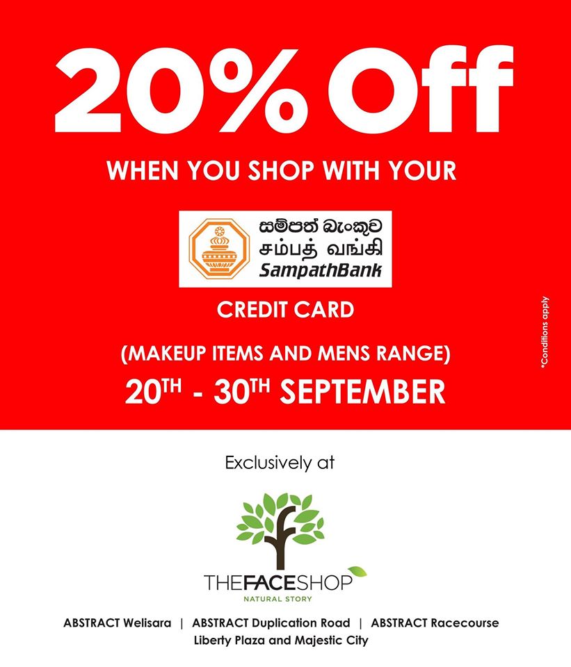 20% Discount at ABSTRACT for Sampath Bank cards 20th to 30th September 2016