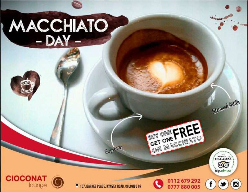 Buy 1 Get 1 free Macchiato at Cioconat Lounge on 19th of November 2016
