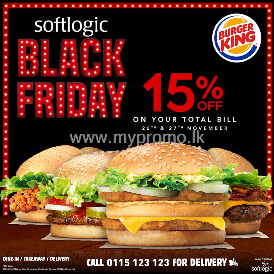 15% off on your total bill at Burger King for this Black Friday