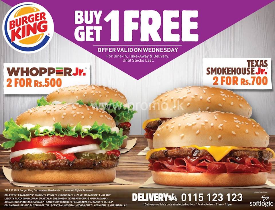 It’s Buy 1 Get 1 Free Wednesday! Buy a Whopper Jr or Texas Smokehouse ...