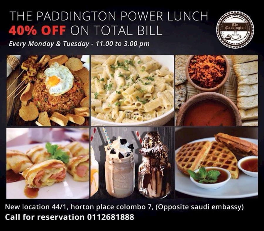 The Paddington Power Lunch 40% OFF on Total Bill on every Monday & Tuesday