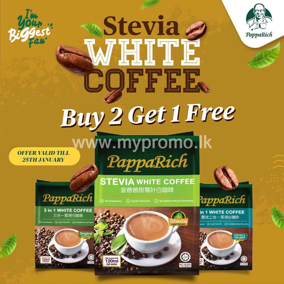 Buy 2, Get 1 Free on our 12 sachet white coffee packs at PappaRich