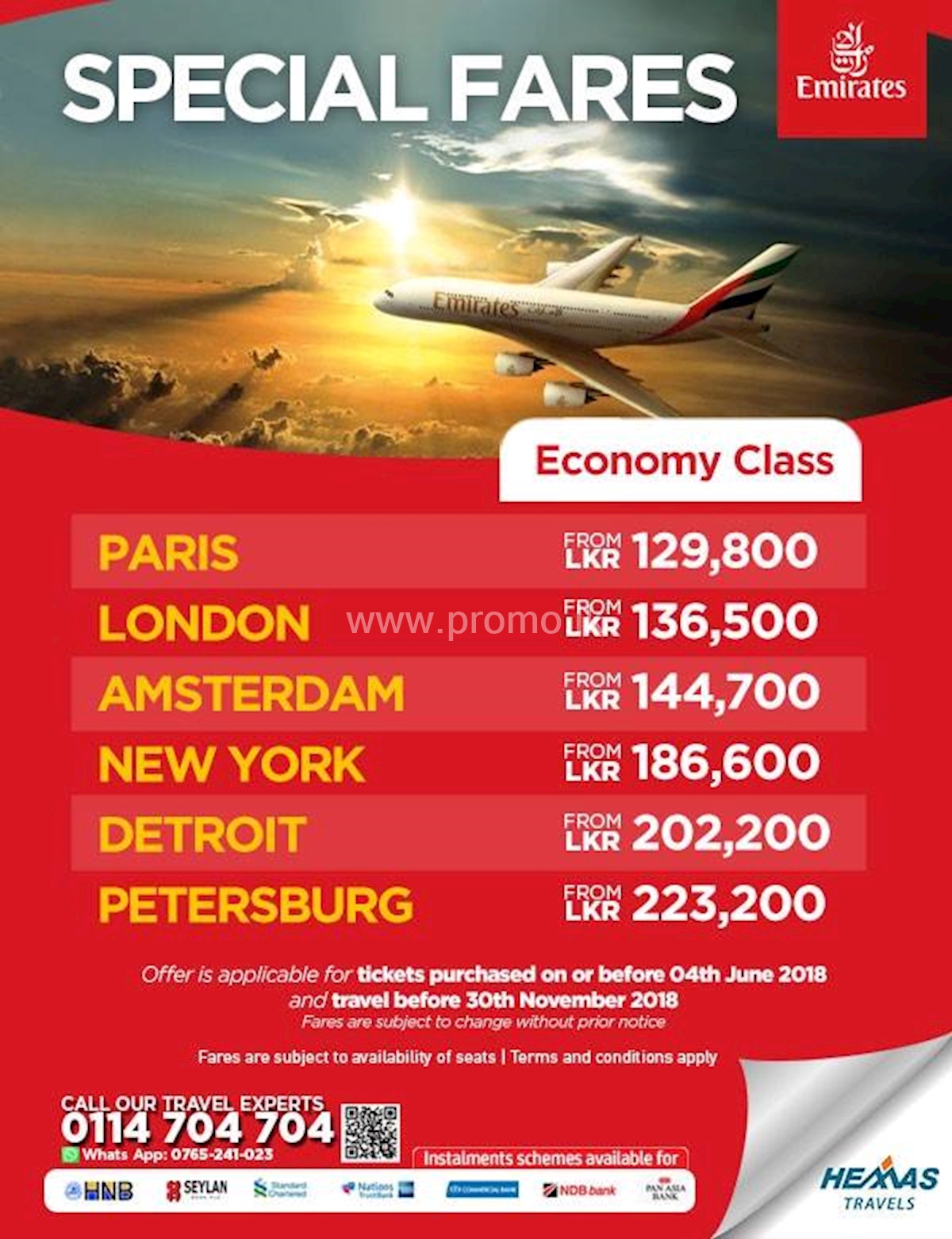Special Fares on Economy class from Emirates on selected destinations
