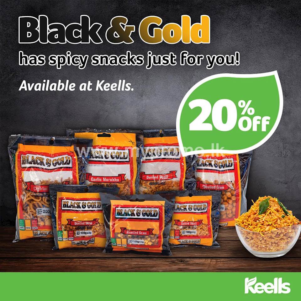 Black and Gold snack range with 20% off on selected products at Keells