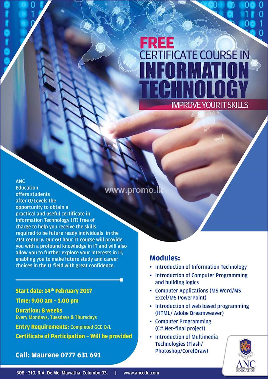 FREE Certification Course in INFORMATION TECHNOLOGY from ANC EDUCATION
