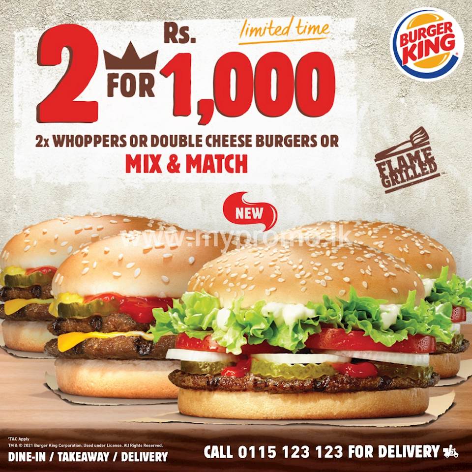 2 for Rs 1000 at Burger king