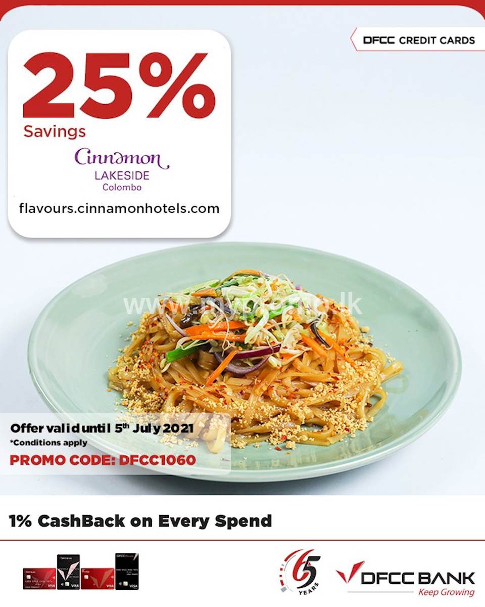 Enjoy 25 savings at Cinnamon Lakeside on delivery menus with DFCC