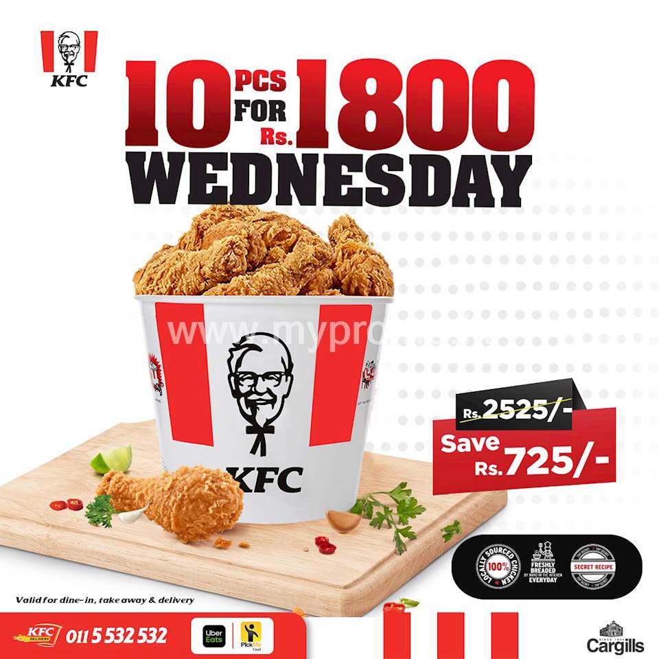KFC Sri Lanka Hot & Crispy Wednesdays! Get 10PC bucket for only Rs