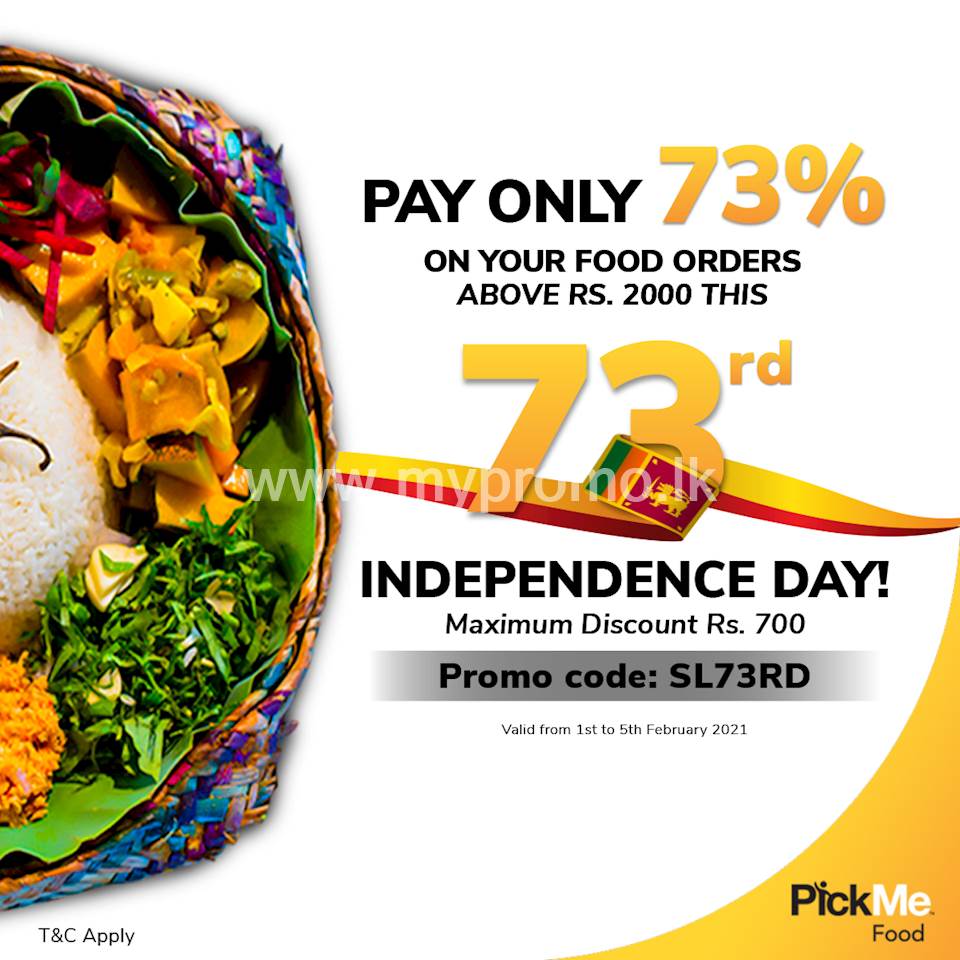 Pay Only 73 On Your Pickme Food Order This 73rd Independence Day