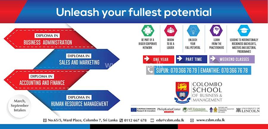 Unleashed your fullest potential at COLOMBO SCHOOL OF BUSINESS MANAGEMENT