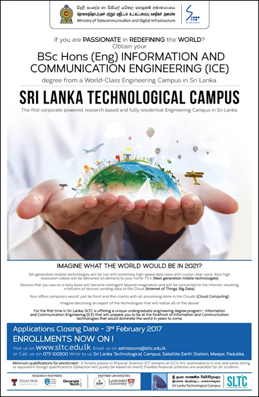 BSC HONS (ENG) INFORMATION AND COMMUNICATION ENGINEERING degree from SLTC