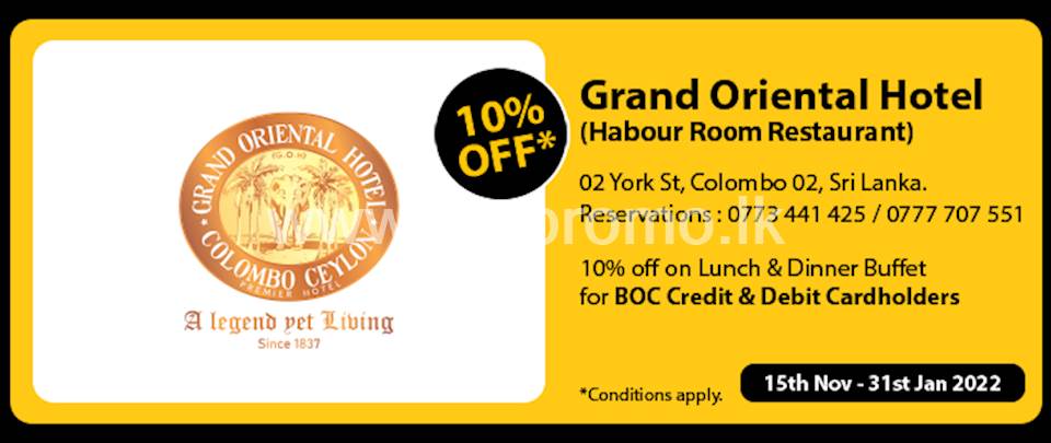 10% off on Lunch & Dinner Buffet for BOC Credit & Debit Cardholders 