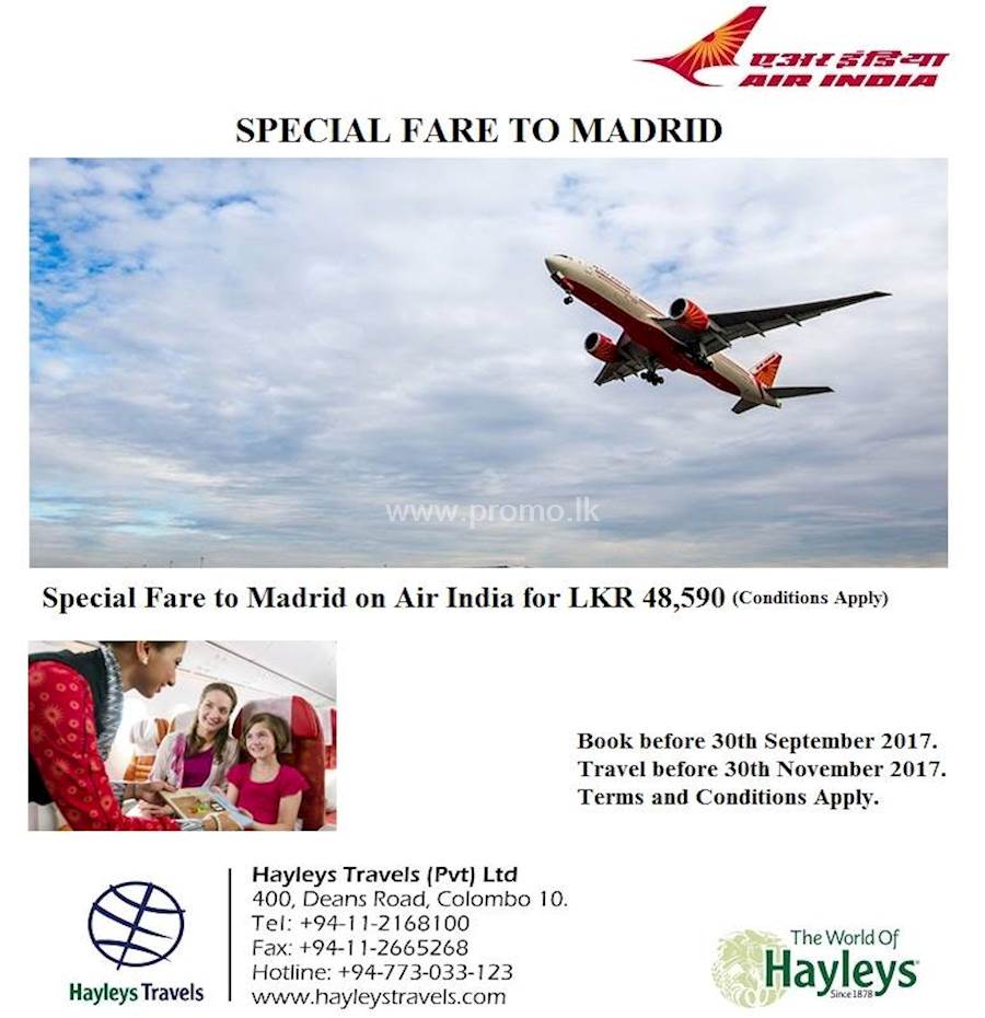 Special Fare to Madrid on Air India from HAYLEYS TRAVELS