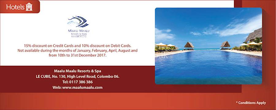 15% Discount on your Credit cards and 10% Discount on your Debit cards from COMMERCIAL BANK at MAALU MAALU RESORTS and SPA
