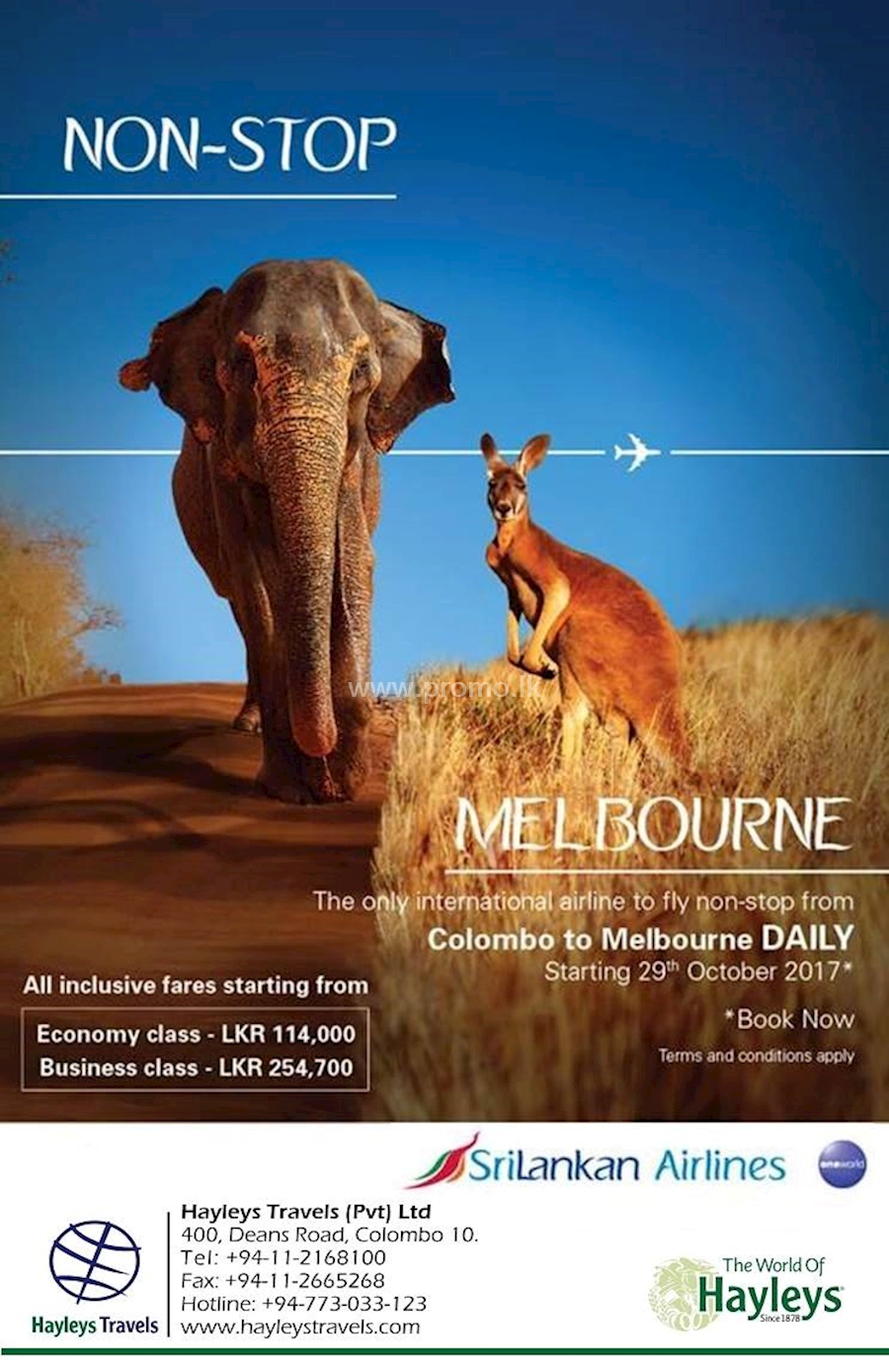 Travel NON STOP from Colombo to Melbourne DAILY from SRILANKAN AIRLINES