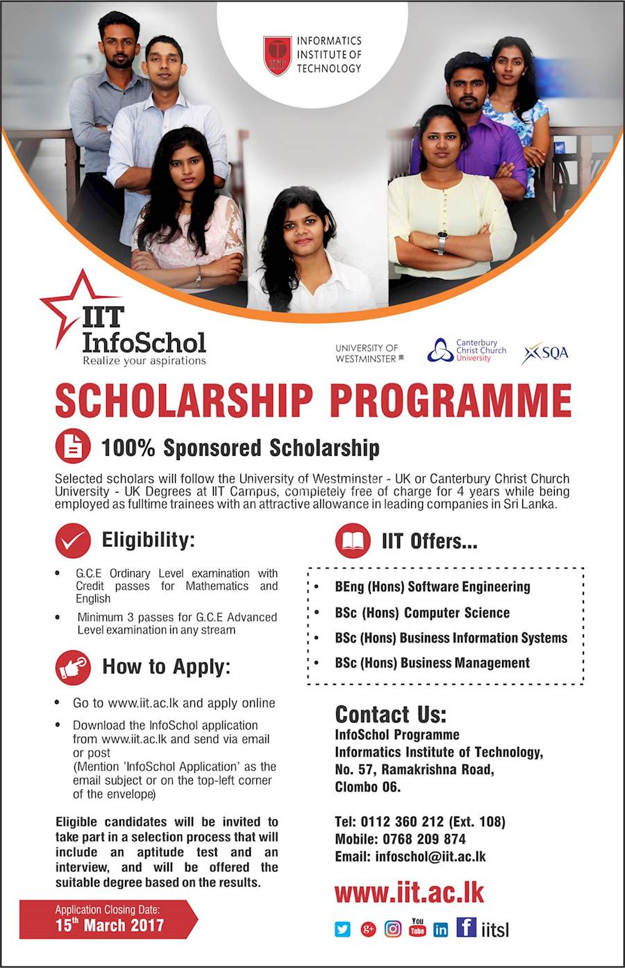 Scholarship Programme from INFORMATICS INSTITUTE OF TECHNOLOGY