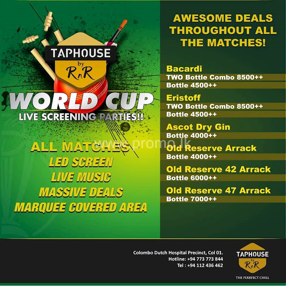 Awesome deals throughout all the Cricket World Cup Matches at Taphouse