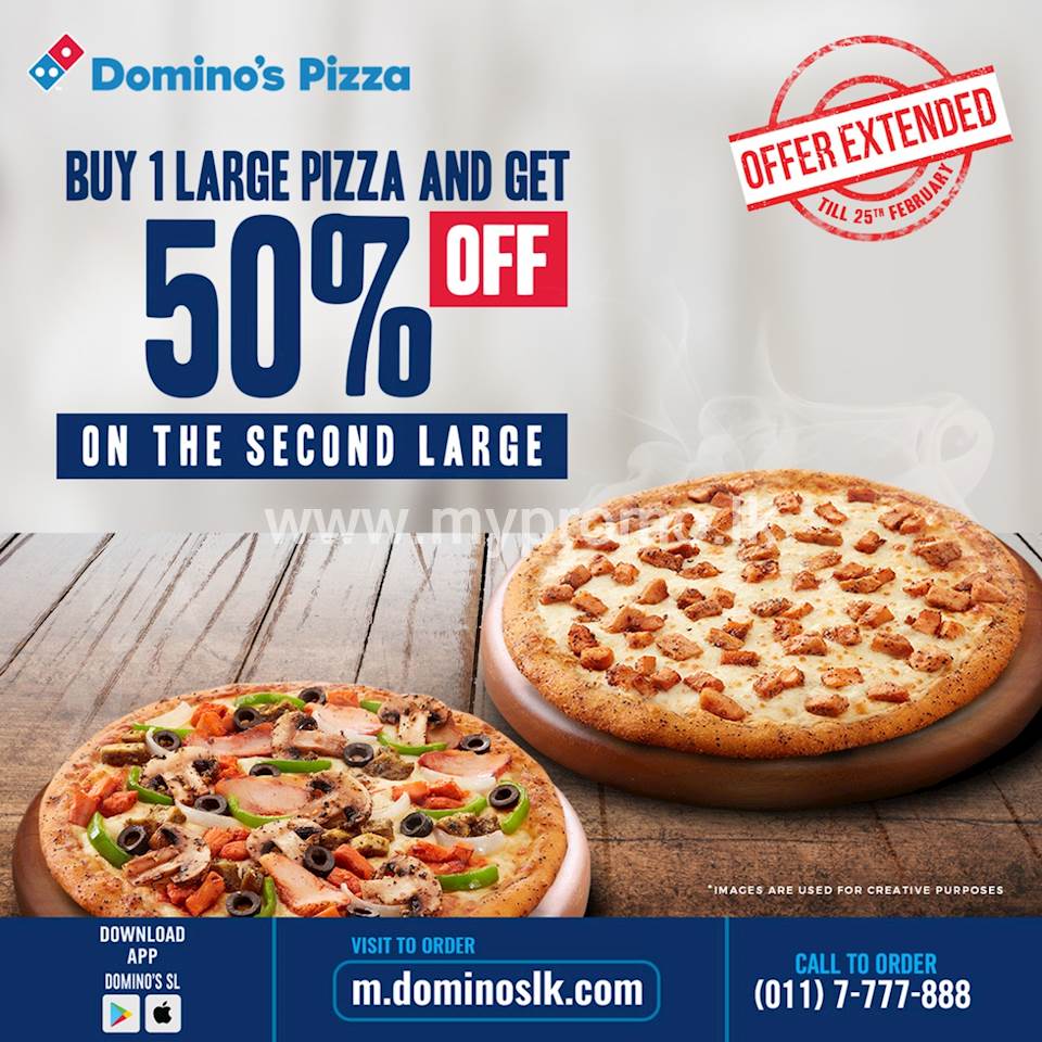 Buy 1 Large Pizza and get 50% off on your second Large at Domino's Pizza