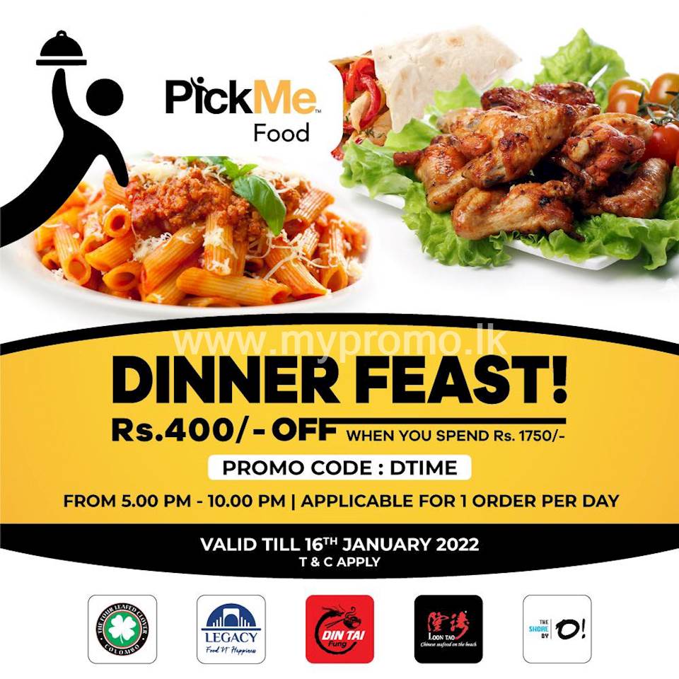 400/= off on dinner time orders when you spend 1,750/=.on Pick Me Food from Loon Tao 