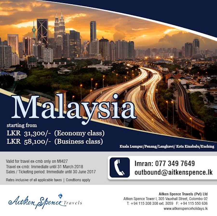 Explore yourself to Malaysia along with AITKEN SPENCE TRAVELS