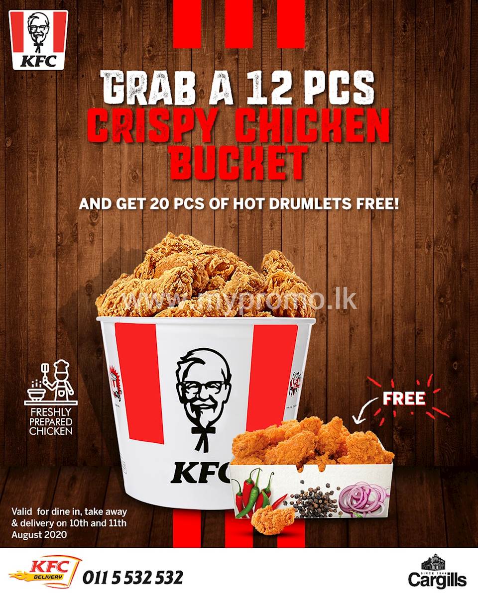 Grab a 12pcs bucket and get 20pcs hot drumlets free at KFC Sri Lanka