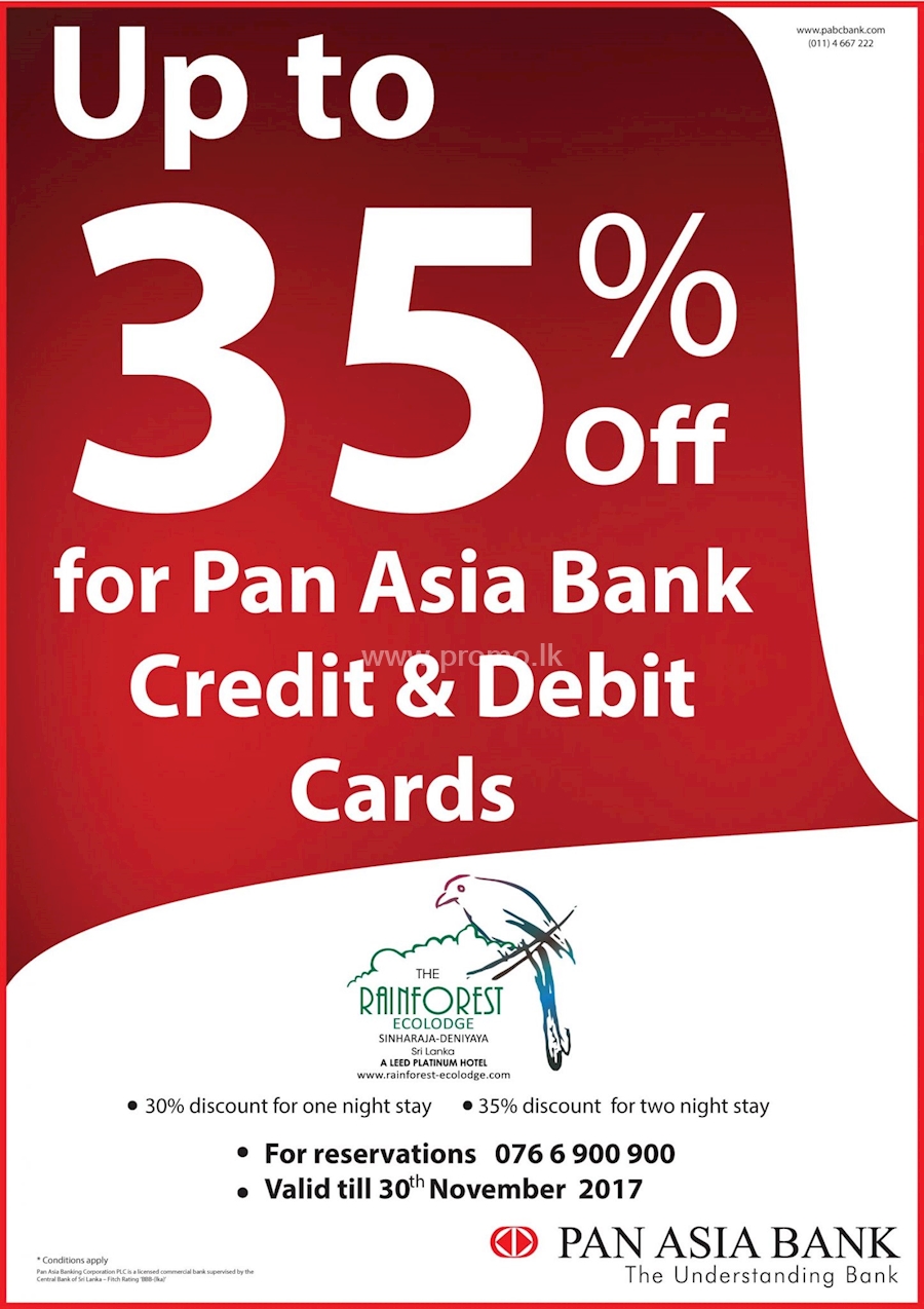 Enjoy up to 35% Off at Rainforest Ecolodge with your Pan Asia Bank Credit and Debit Cards