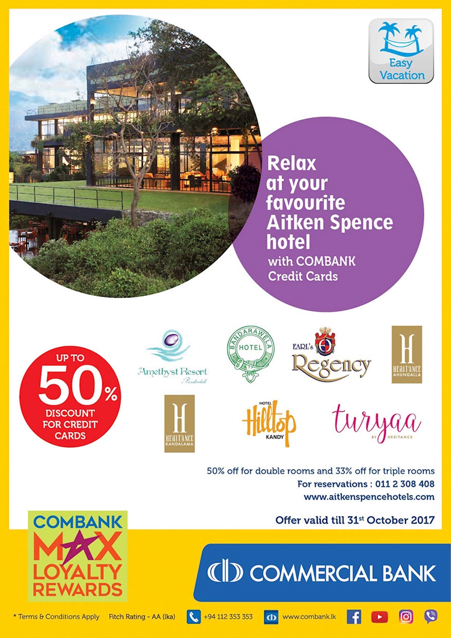 Relax yourself at your favourite Aitken Spence Hotel with Combank Credit Cards