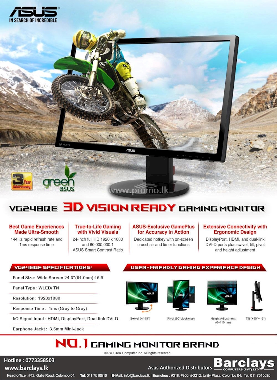 For All Gamers !! Experience the New 3D Vision Ready Gaming Monitor only from Barclays