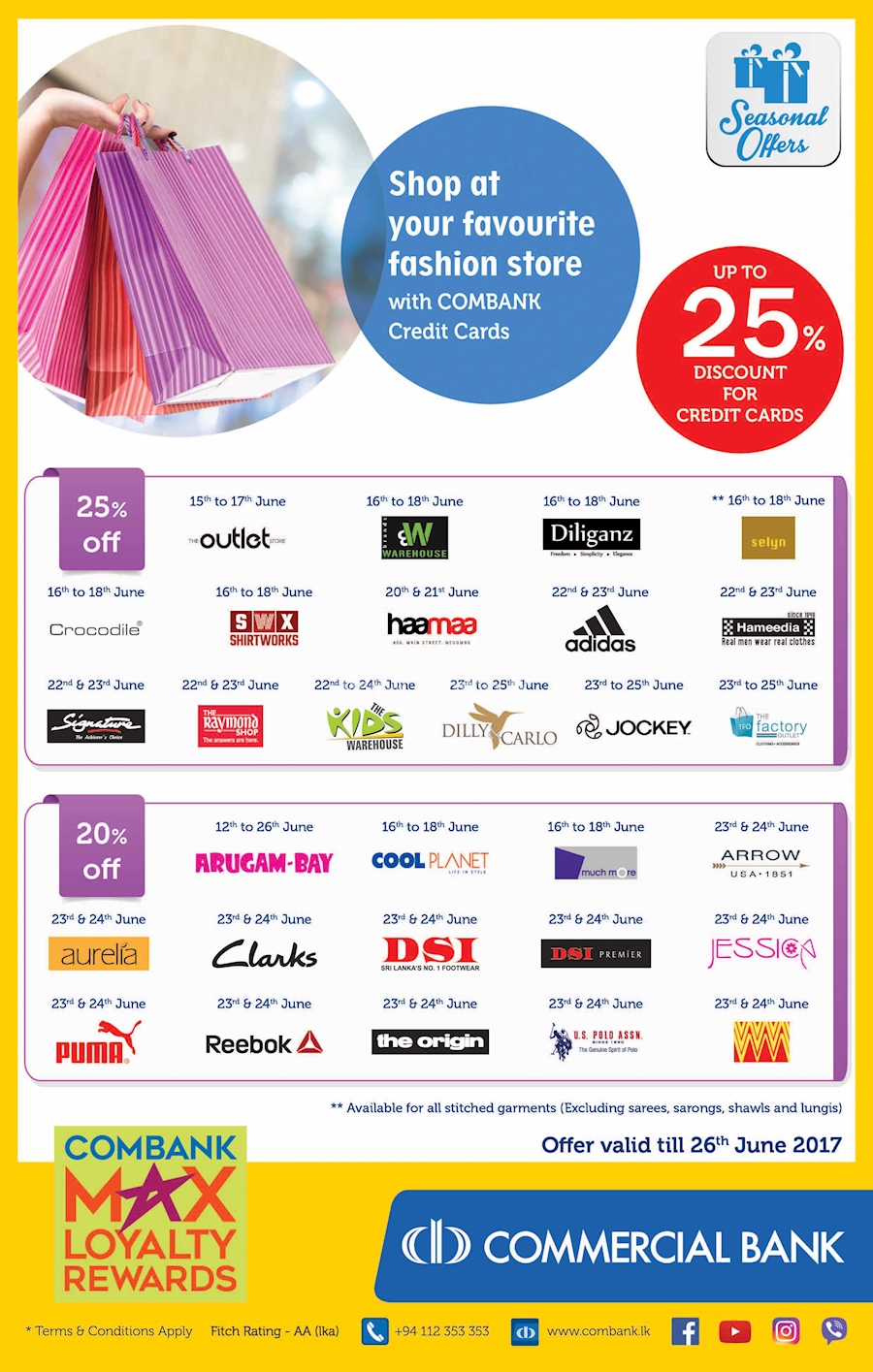 Shop at your favourite Fashion Stores with COMBANK Credit Cards