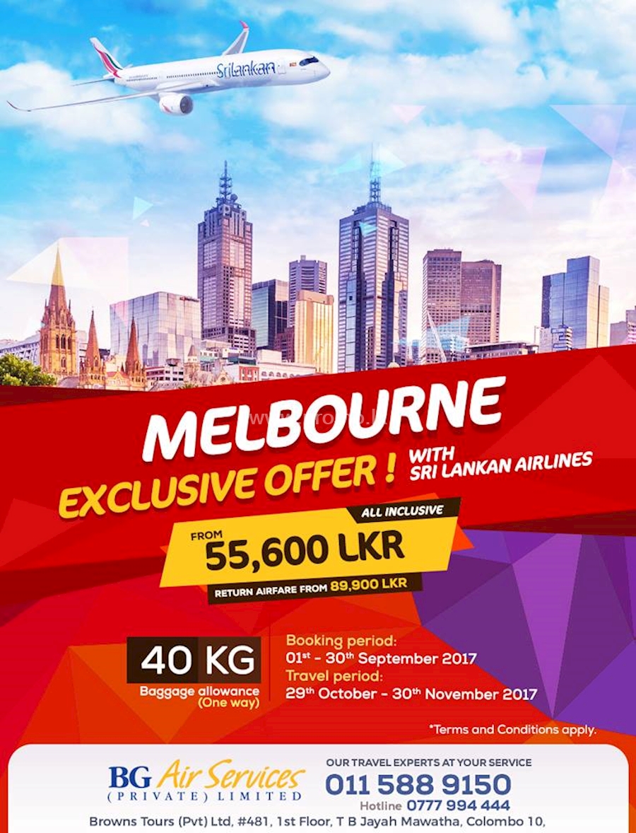Exclusive Offer !! Fly to Melbourne with Srilankan Airlines from Browns Tours