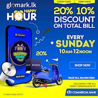 Order groceries from www.glomark.lk and get up to 20% Discount for your Commercial Bank cards 