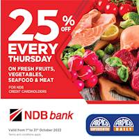 Enjoy 25% off on selected fresh fruits, vegetables, seafood and meat for NDB Credit Cardholder at Arpico