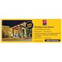  Get 30% Off at Miriya Lake Resort with Bank of Ceylon Cards