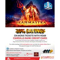 Enjoy 20% savings on Movie Tickets at Majestic Cineplex Colombo and Regal Cinemas for all movies and all show times with your Cargills Bank Credit Card!