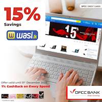Enjoy 15% savings on all products at wasi.lk with DFCC Credit Cards!