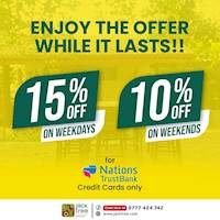 15% off on weekdays and 10% off on weekends for NTB credit cards at Jack Tree