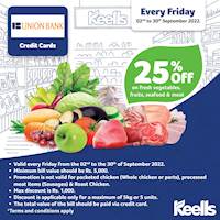 25% off on fresh vegetables, fruits, seafood and meat at Keells for Union Bank Credit Card