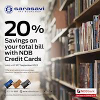 20% savings on your total bill with NDB Credit Cards at Sarasavi Bookshop