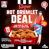 20 pcs of delicious Hot Drumlets just Rs. 2,410 with 1.5L Pepsi FREE at KFC Sri Lanka