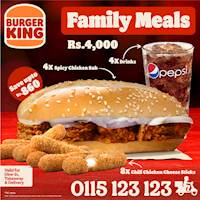 Get 4x Spicy Chicken Subs + 8x Chilli Chicken Cheese Sticks + 4x Drinks for Rs, 4,000/- at Burger King