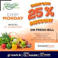 Enjoy 25% DISCOUNT on Vegetables, Fruit, Meat & Seafood exclusively for Sampath Bank Credit Cards at GLOMARK