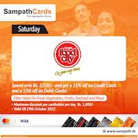 25% OFF on Fresh Vegetables, Fruits, Seafood and Meat every Saturday for all Sampath Cards at Cargills Food City
