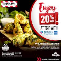 Enjoy 20% off at TGI Fridays with Amex card