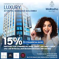15% OFF dine-in discount for a'la carte, exclusively for Commercial Credit and Visa Debit Cardholders at MaRadha Hotel