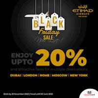 Enjoy upto 20% off on attractive air fares for multiple destinations when you book with Etihad Airways!